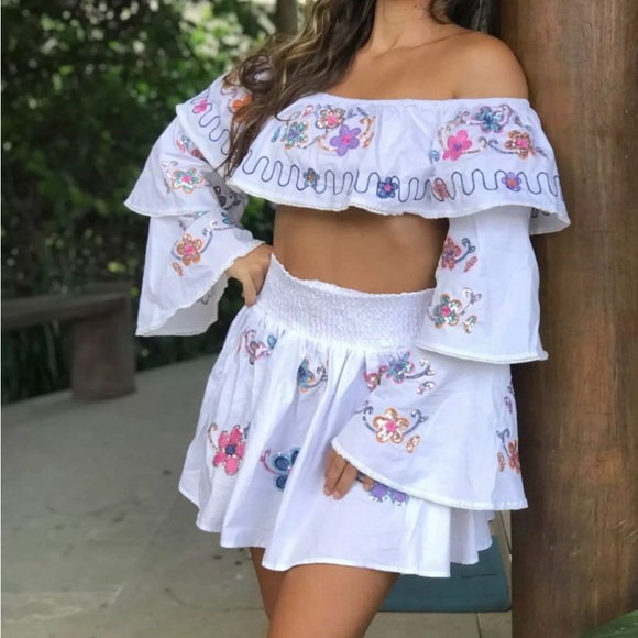 Sequin White Ruffle Two Piece Set - Picture 5 of 6